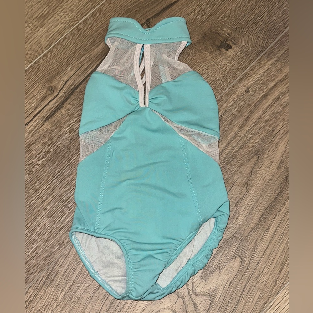 LA Designs- Blue & White Leotard w/ sheer detail and open back - MINOR WEAR - CS